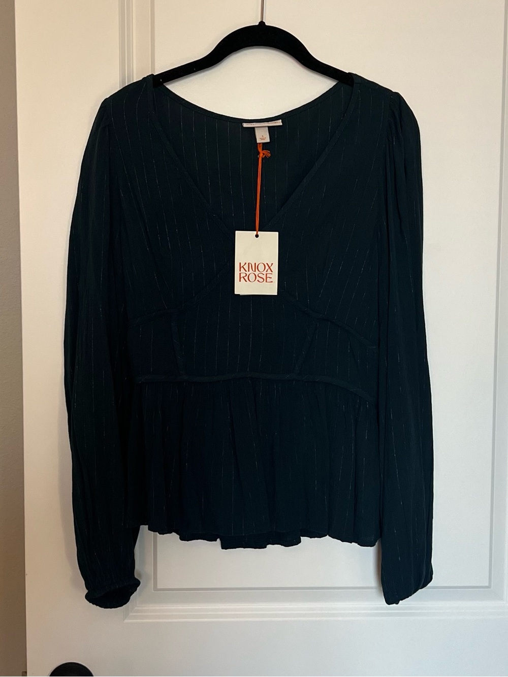 Knox Rose Teal V-Neck Long-Sleeve Peplum Blouse NWT